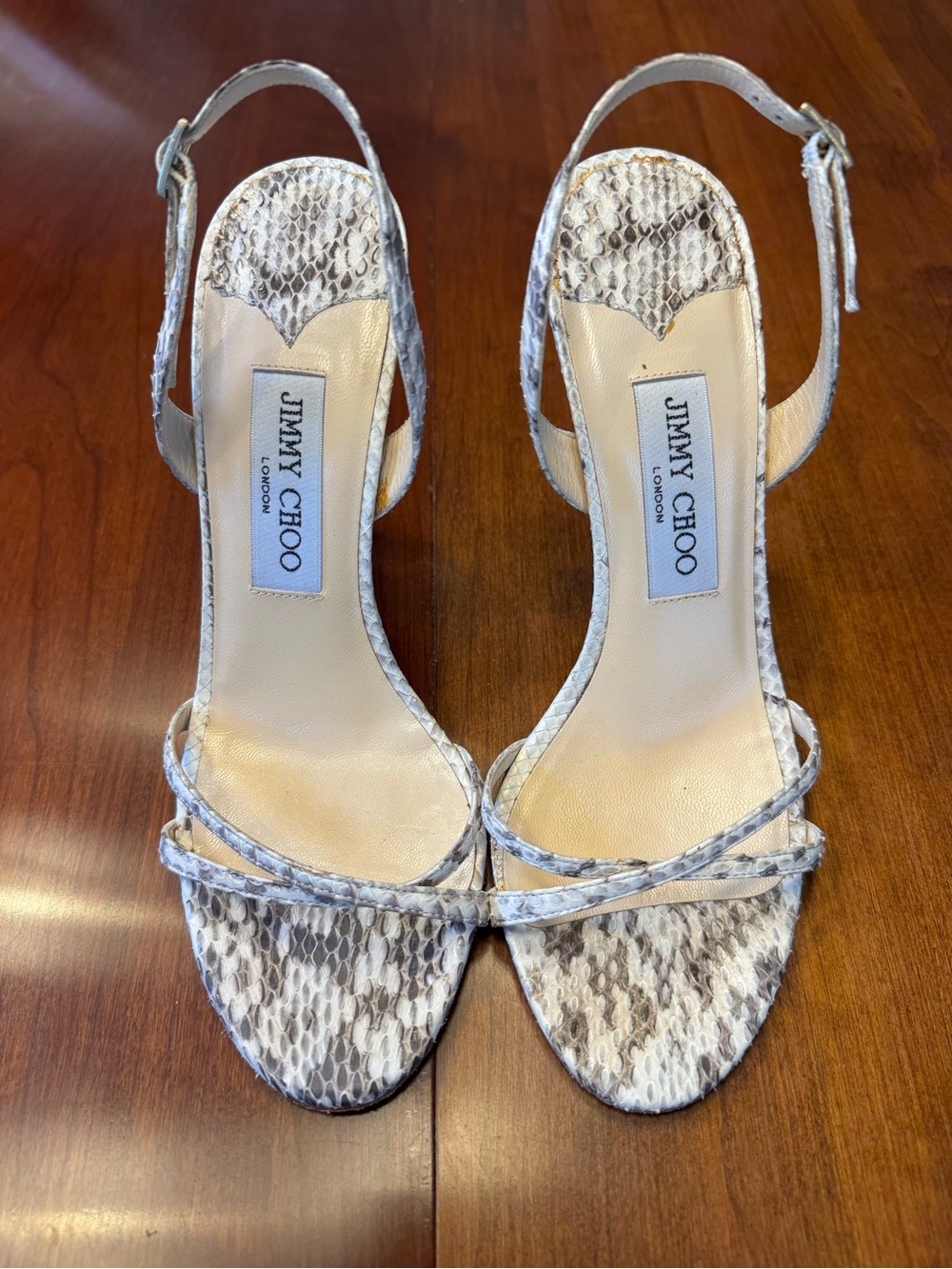 Jimmy Choo White Snake-Print Slingback Heels